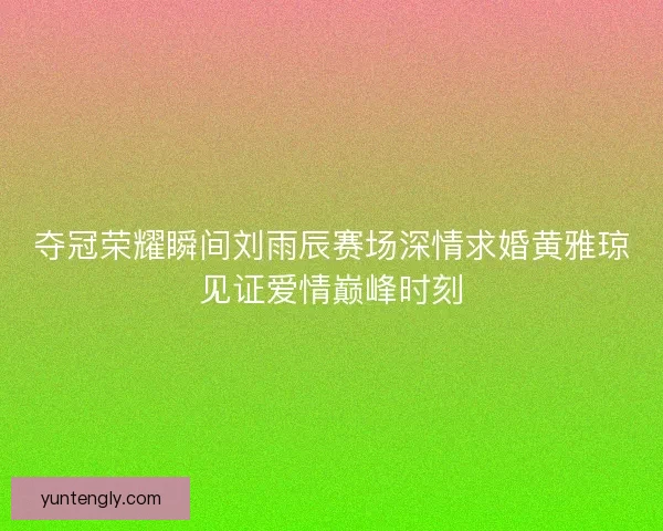 夺冠荣耀瞬间刘雨辰赛场深情求婚黄雅琼见证爱情巅峰时刻